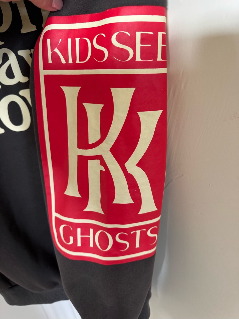 LONELY GHOST Black Hoodie with Cream Lettering, Red Heart & Teal Sleeve Accent - Picture 5 of 7